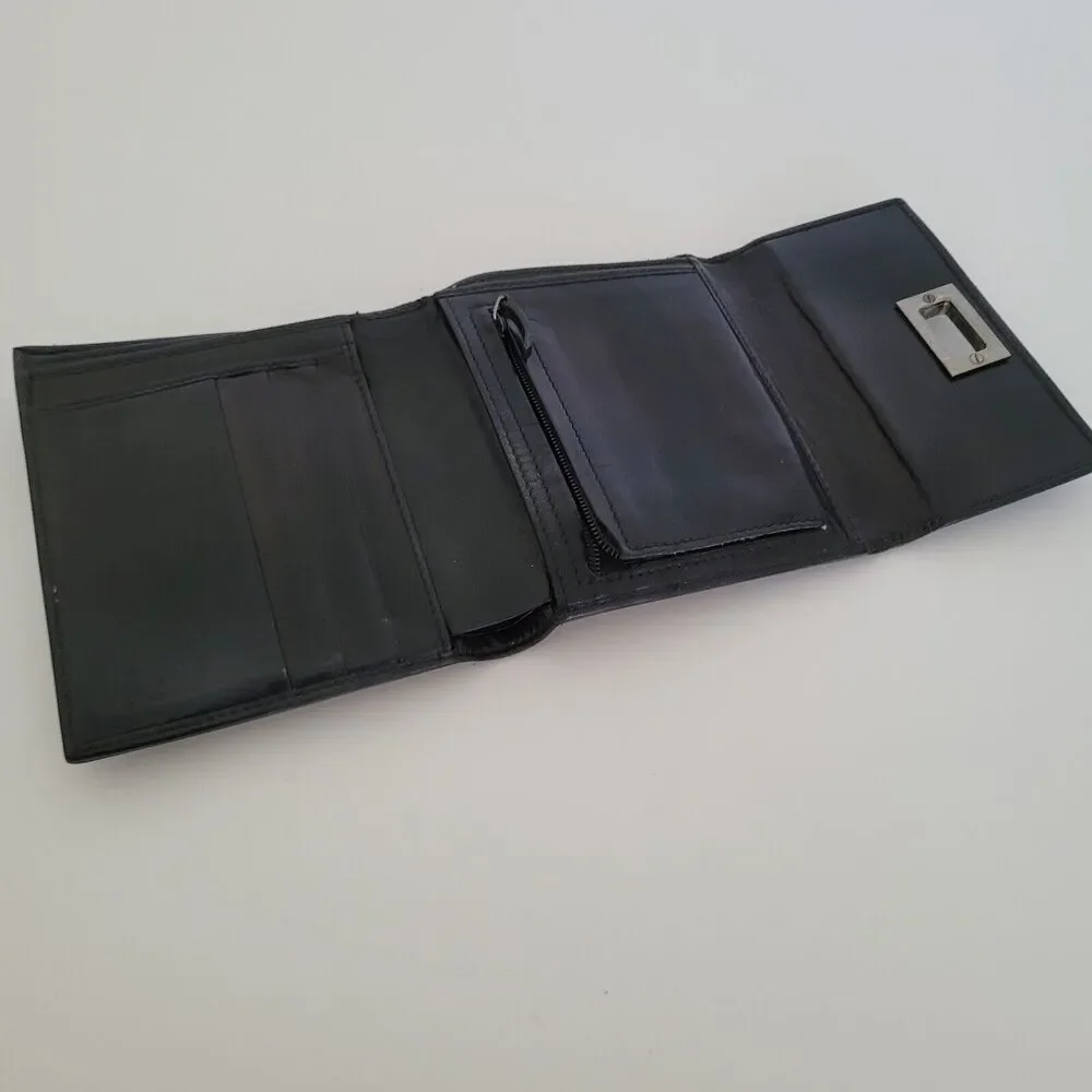 GUCCI Turnlock Leather Card Bill Wallet‎ Medium Monogram Tifold Black Unisex